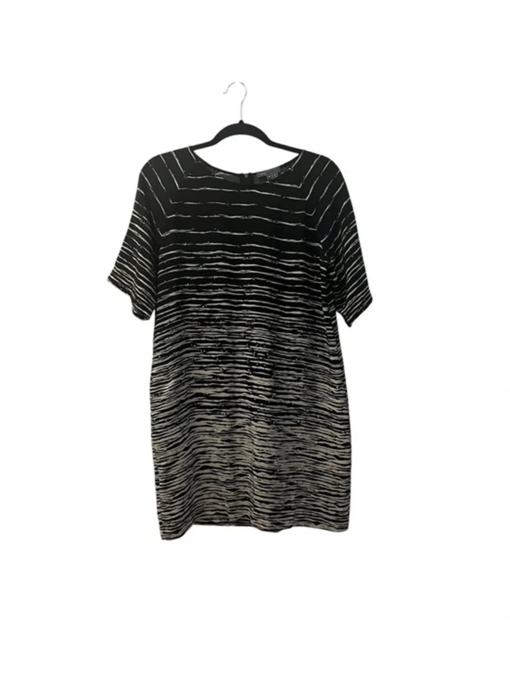 VINCE 100% Silk Lightweight Black & Cream Wavy Stripes Tunic Dress Relaxed Fit